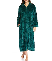 Miss Elaine Long Sleeve Collared Neck Fleece Long Zip-Front Robe