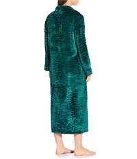 Miss Elaine Long Sleeve Collared Neck Fleece Long Zip-Front Robe