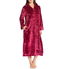 Miss Elaine Long Sleeve Collared Neck Fleece Long Zip-Front Robe
