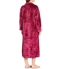 Miss Elaine Long Sleeve Collared Neck Fleece Long Zip-Front Robe