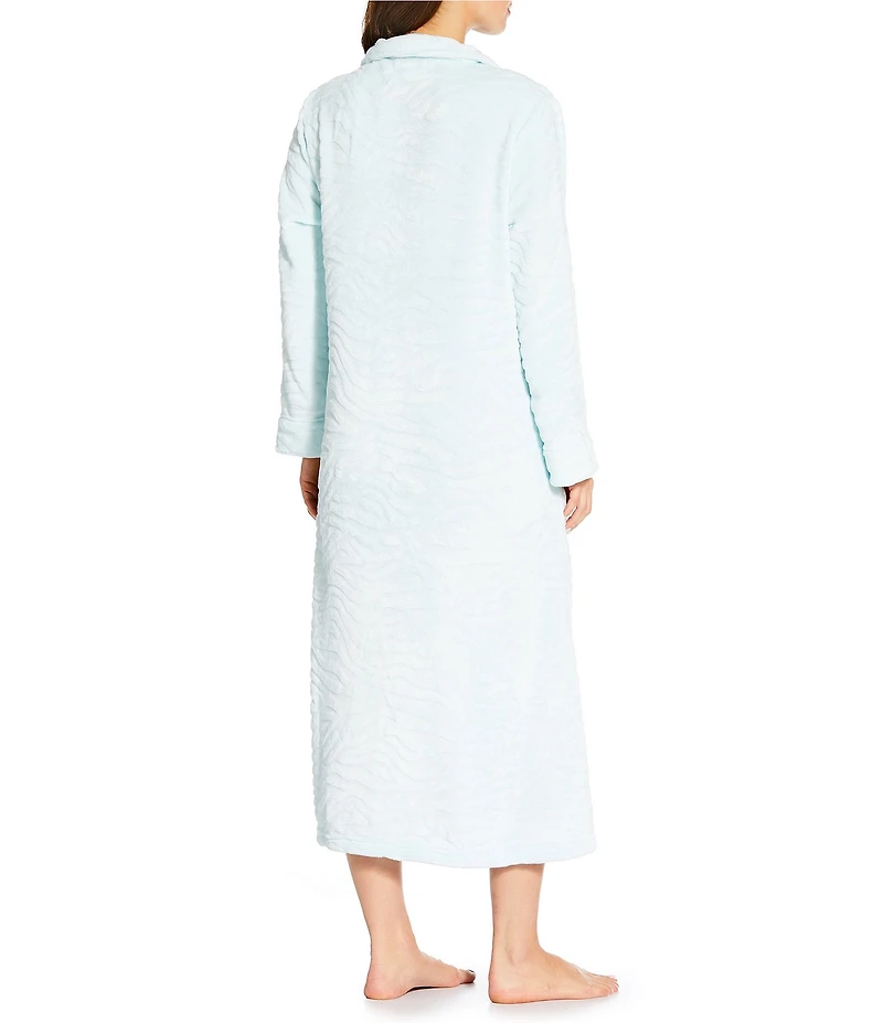 Miss Elaine Long Sleeve Collared Neck Fleece Long Zip-Front Robe