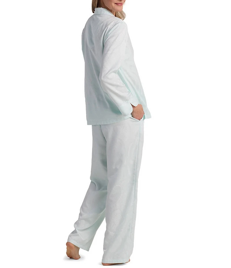 Miss Elaine Long Sleeve Notch Collar Brushed Back Satin Long Pajama Set