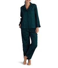 Miss Elaine Long Sleeve Notch Collar Brushed Back Satin Long Pajama Set
