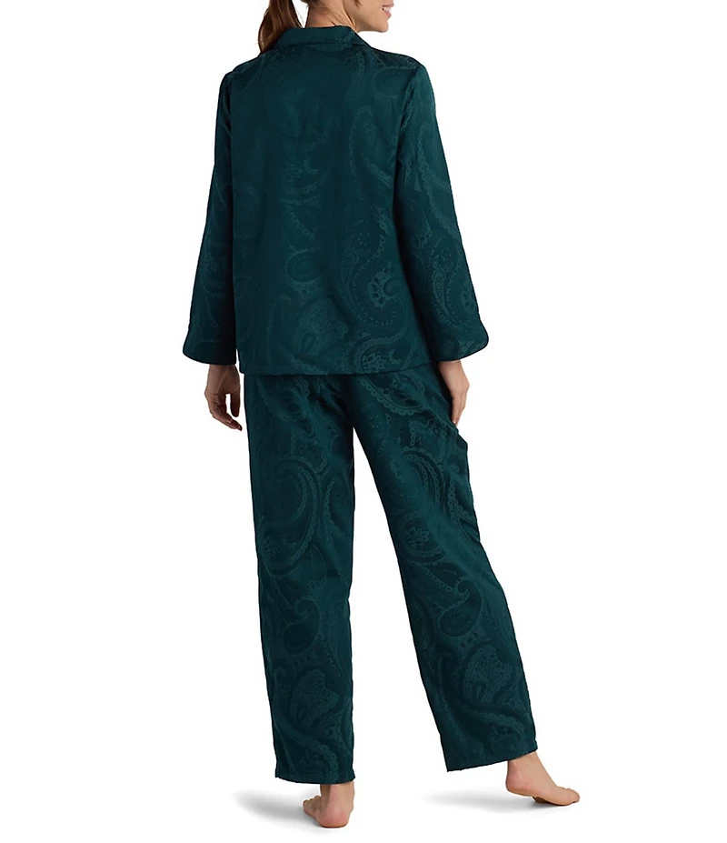 Miss Elaine Long Sleeve Notch Collar Brushed Back Satin Long Pajama Set