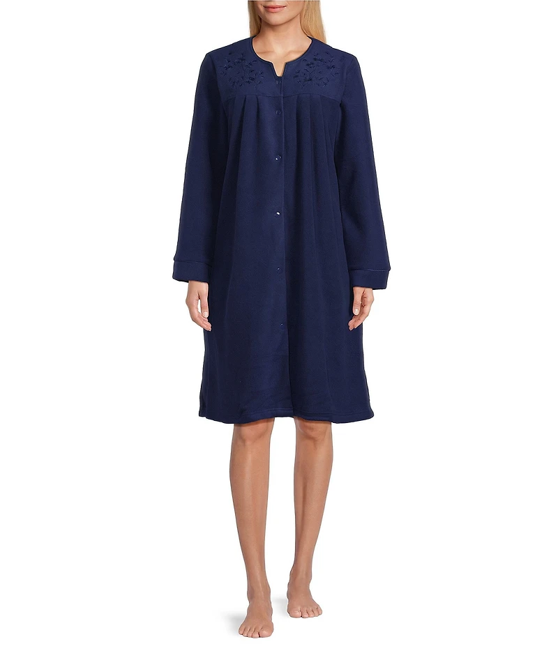 Miss Elaine Long Sleeve Round Neck Micro Fleece Short Snap Robe