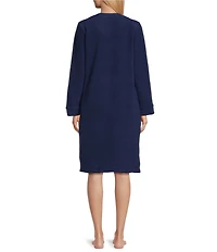 Miss Elaine Long Sleeve Round Neck Micro Fleece Short Snap Robe