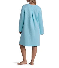 Miss Elaine Long Sleeve Round Neck Short Quilt-In-Knit Snap-Front Robe
