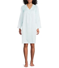 Miss Elaine Long Sleeve V-Neck Brushed Back Satin Short Nightgown
