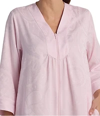 Miss Elaine Long Sleeve V-Neck Brushed Back Satin Woven Jacquard Long Zip Robe