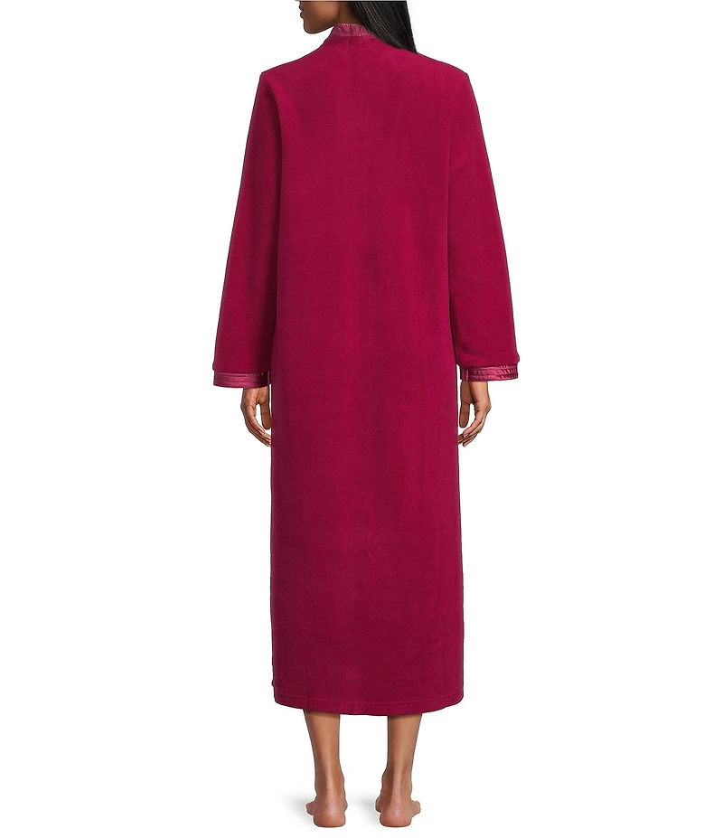 Miss Elaine Long Sleeve V Neck Micro Fleece Long Zip Robe