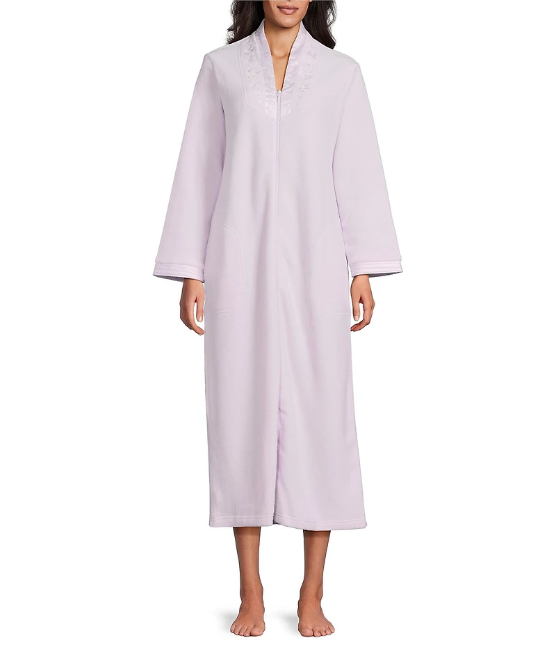 Miss Elaine Long Sleeve V Neck Micro Fleece Long Zip Robe