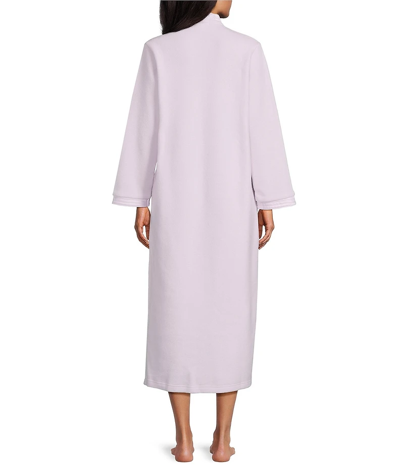 Miss Elaine Long Sleeve V Neck Micro Fleece Long Zip Robe
