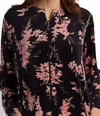 Miss Elaine Luxe Fleece Floral Print Long Sleeve Round Neck Long Zip Robe