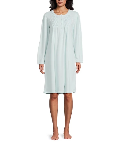 Miss Elaine Petite Brushed Solid Honeycomb Knit Short Nightgown