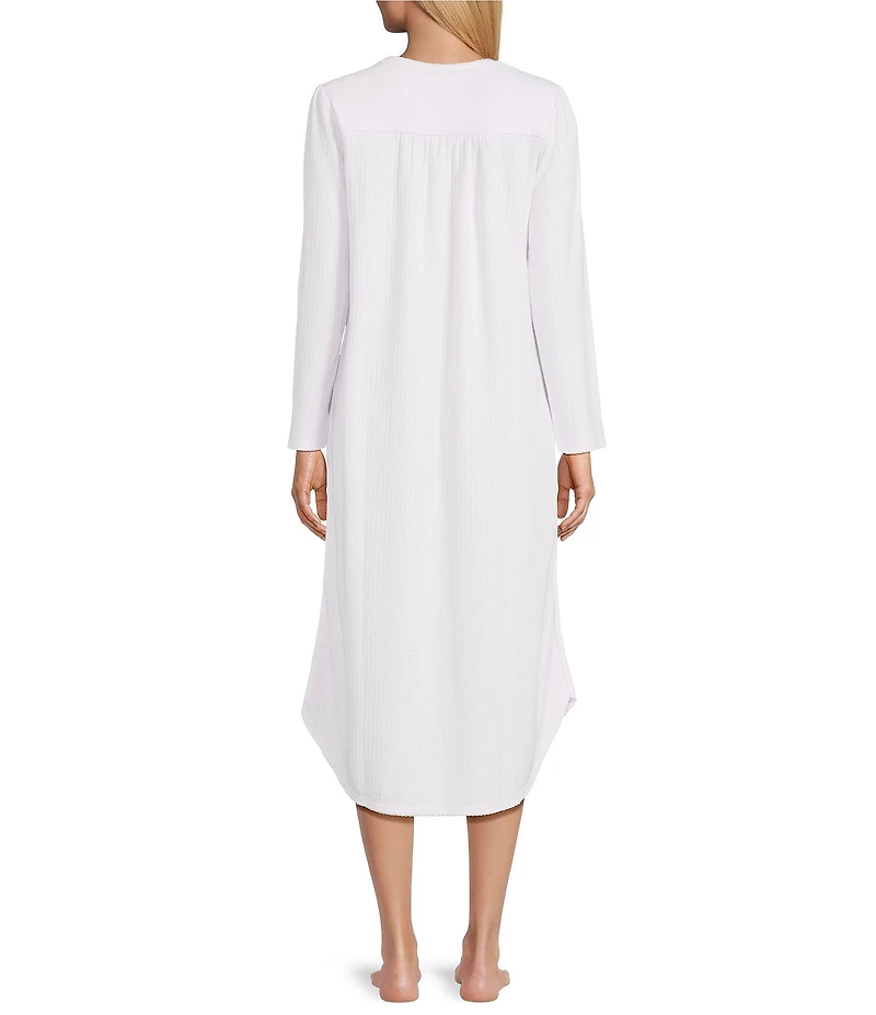 Miss Elaine Petite Knit Long Sleeve Round Neck Long Nightgown