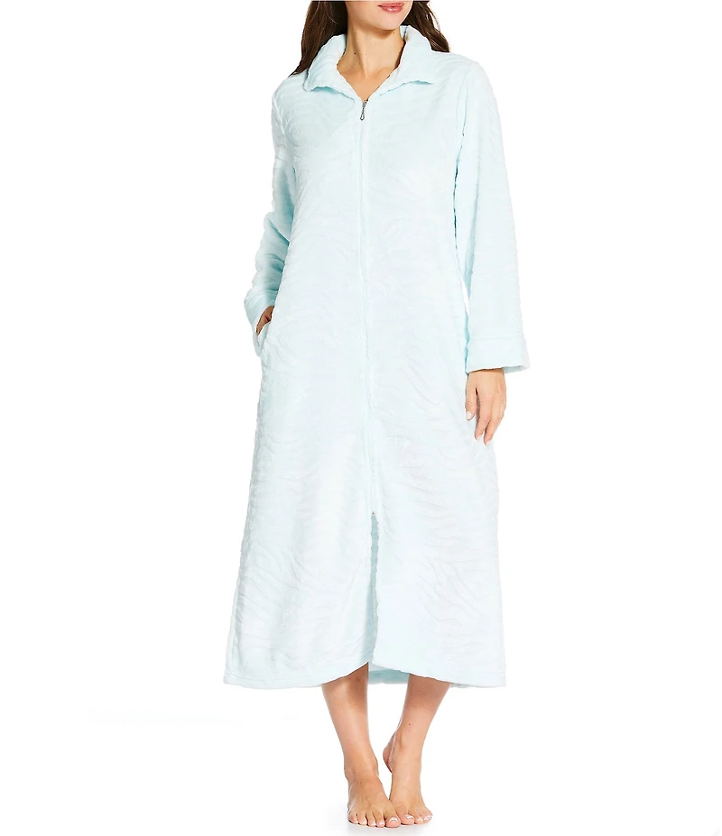 Miss Elaine Petite Long Sleeve Collared Neck Fleece Long Zip-Front Robe