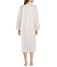 Miss Elaine Petite Long Sleeve Round Neck Brushed Back Satin Woven Jacquard Long Nightgown