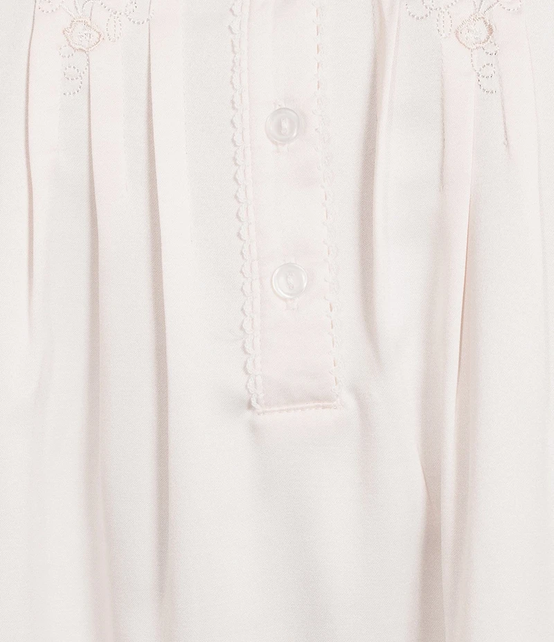 Miss Elaine Petite Long Sleeve Round Neck Brushed Back Satin Woven Jacquard Long Nightgown