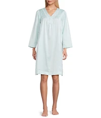 Miss Elaine Petite Long Sleeve V-Neck Brushed Back Satin Short Nightgown