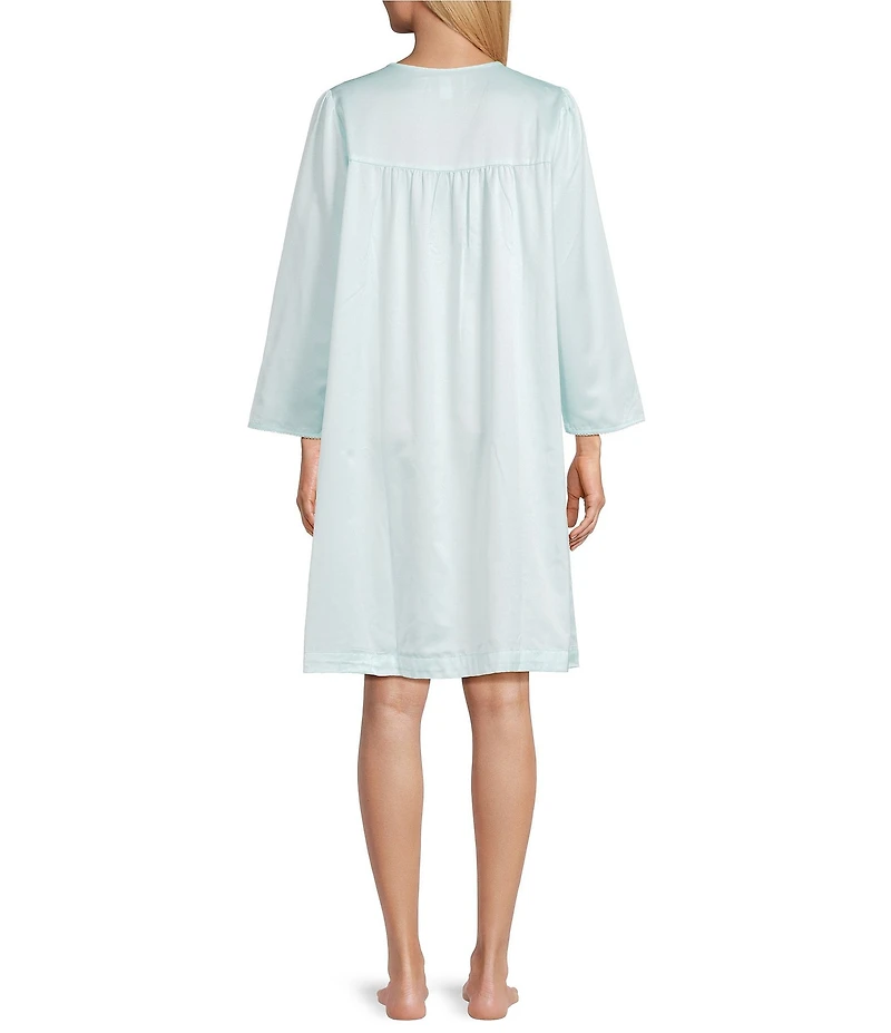 Miss Elaine Petite Long Sleeve V-Neck Brushed Back Satin Short Nightgown