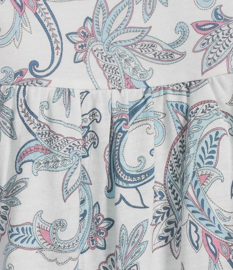 Miss Elaine Petite Silky Knit Jersey Blue Floral Scroll Print Short Sleeve Pajama Set