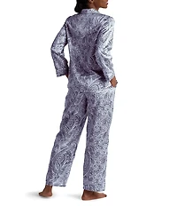 Miss Elaine Petite Size Paisley Print Long Sleeve Notch Collar Satin Pajama Set