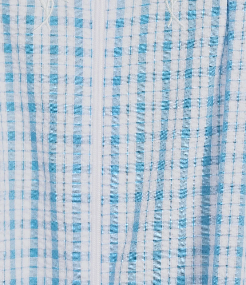 Miss Elaine Petite Size Seersucker Long Check Print Zip-Front Robe