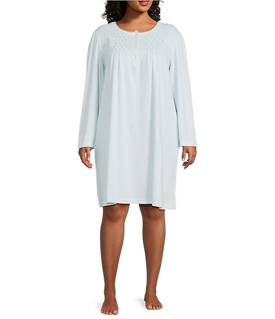 Miss Elaine Plus Brushed Solid Honeycomb Knit Short Nightgown