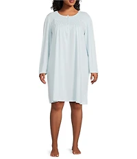 Miss Elaine Plus Brushed Solid Honeycomb Knit Short Nightgown