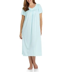 Miss Elaine Plus Size Short Sleeve Jewel Neck Long Nightgown
