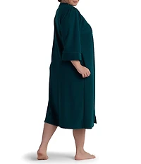 Miss Elaine Plus Size Brushed Back Terry Knit Diamond Long Zip Robe