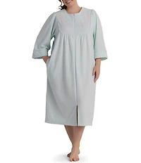 Miss Elaine Plus Size Brushed Back Terry Knit Diamond Long Zip Robe