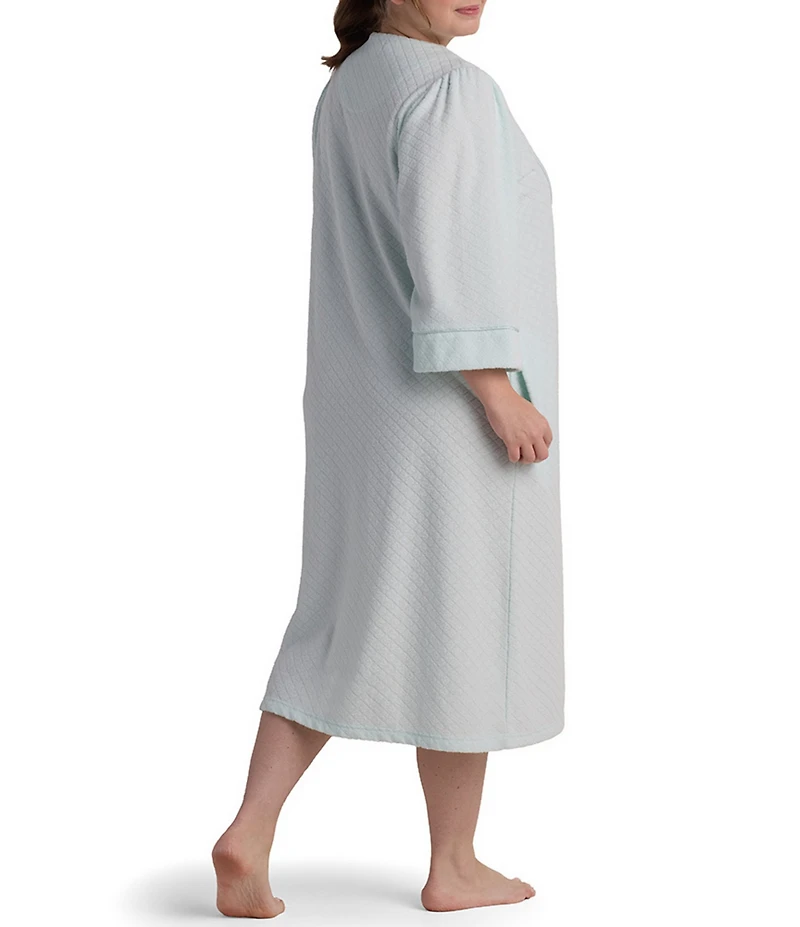 Miss Elaine Plus Size Brushed Back Terry Knit Diamond Long Zip Robe