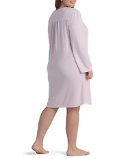 Miss Elaine Plus Size Honeycomb Knit Scoop Neck Long Sleeve Short Gown