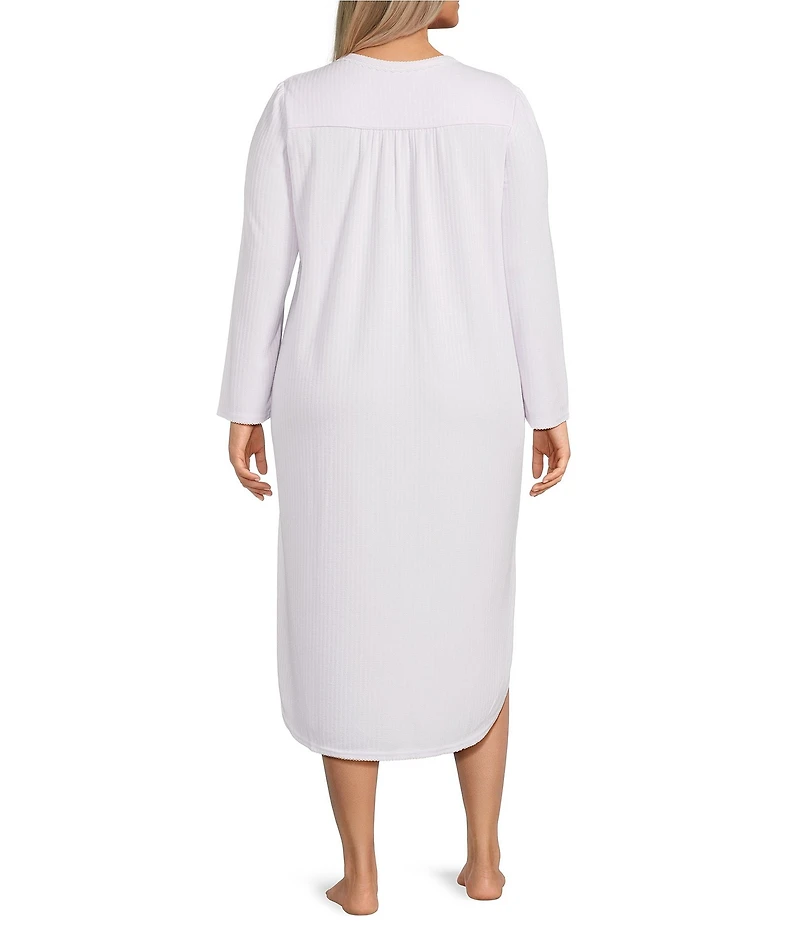 Miss Elaine Plus Size Knit Long Sleeve Round Neck Long Nightgown