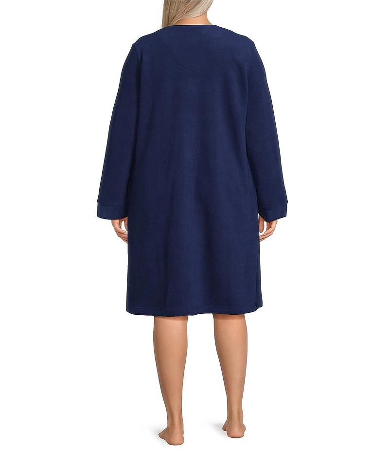 Miss Elaine Plus Size Long Sleeve Round Neck Micro Fleece Short Snap Robe