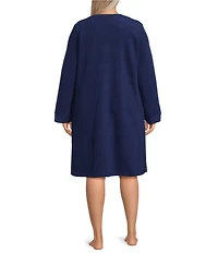 Miss Elaine Plus Size Long Sleeve Round Neck Micro Fleece Short Snap Robe