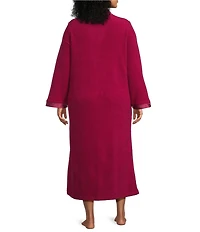 Miss Elaine Plus Size Long Sleeve V Neck Micro Fleece Long Zip Robe