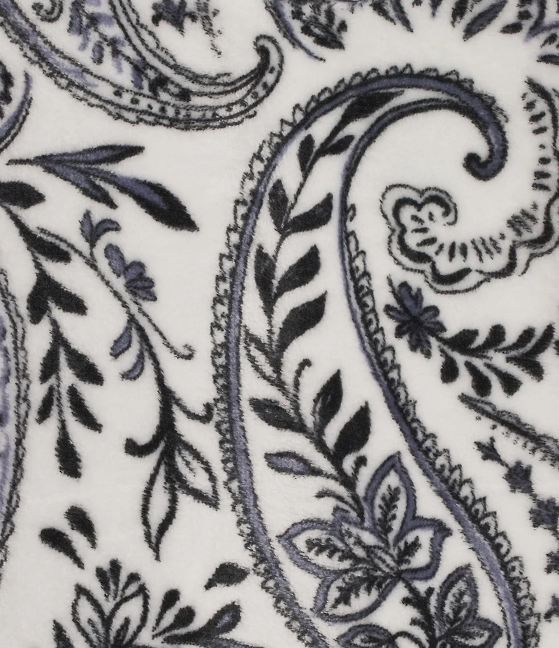 Miss Elaine Plus Size Paisley Print French Fleece Long Sleeve Collar Neck Long Zip Robe