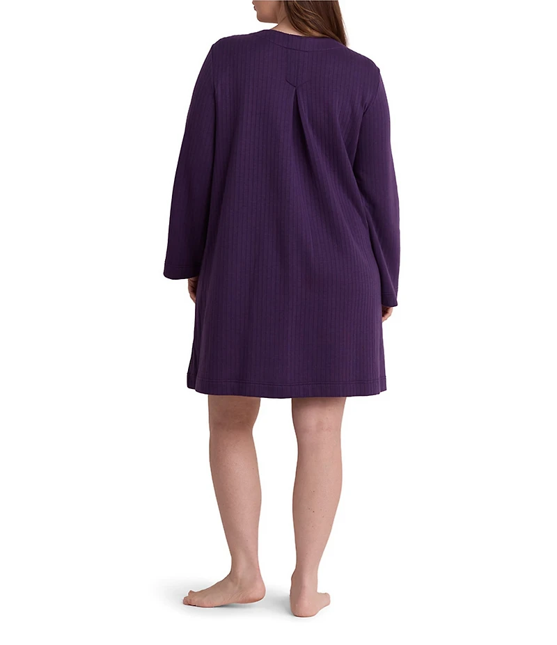Miss Elaine Plus Size Quilt In Knit Solid Long Sleeve Short Snap Robe