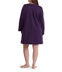 Miss Elaine Plus Size Quilt In Knit Solid Long Sleeve Short Snap Robe