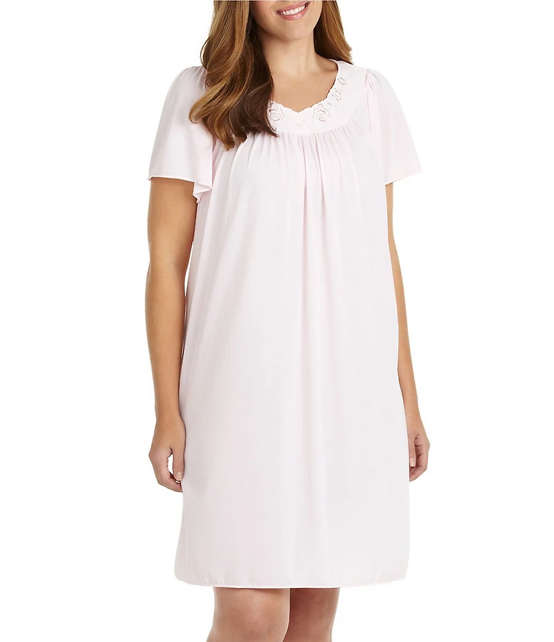 Miss Elaine Plus Size Round Neck Tricot Short Nightgown
