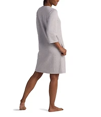 Miss Elaine Quilt-In-Knit 3/4 Sleeve Snap-Front Short Robe