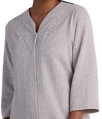 Miss Elaine Quilt-In-Knit 3/4 Sleeve Snap-Front Short Robe