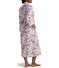 Miss Elaine Quilt In Knit Berry Blossoms Print Long Sleeve V-Neck Long Zip Robe
