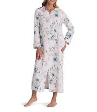Miss Elaine Quilt In Knit Dogwood Stems Print Long Sleeve Long Zip Robe