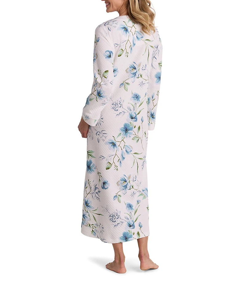 Miss Elaine Quilt In Knit Dogwood Stems Print Long Sleeve Long Zip Robe