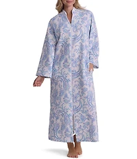 Miss Elaine Quilt In Knit Long Sleeve Garden Paisley Print Zip-Front Knit Long Robe