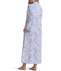 Miss Elaine Quilt In Knit Long Sleeve Garden Paisley Print Zip-Front Knit Long Robe