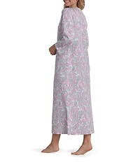 Miss Elaine Quilt-In-Knit Paisley Print 3/4 Sleeve Long Zip Robe
